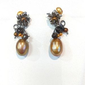 Sterling Silver Pearl and Topaz Earrings